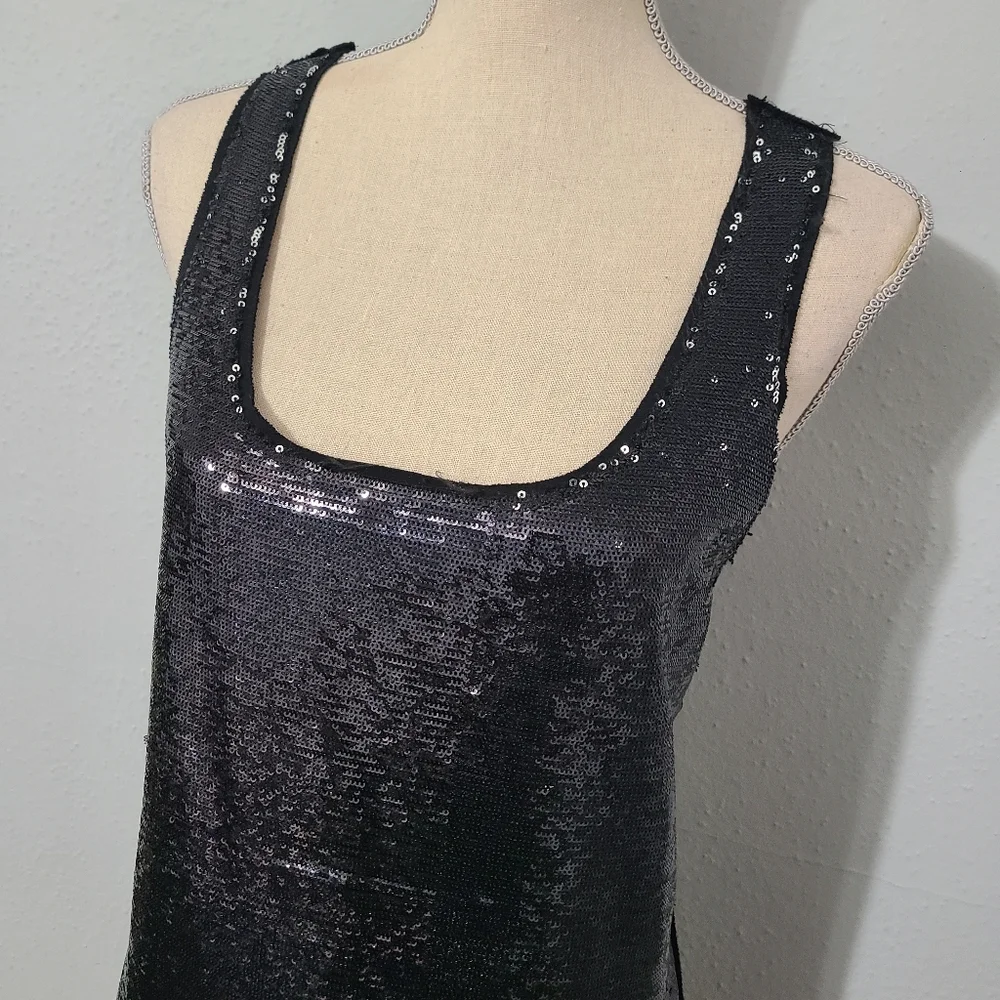 Zara Evening‎ Collection Black Sequin Tank Racerback Sheath Slip Mini Dress Med